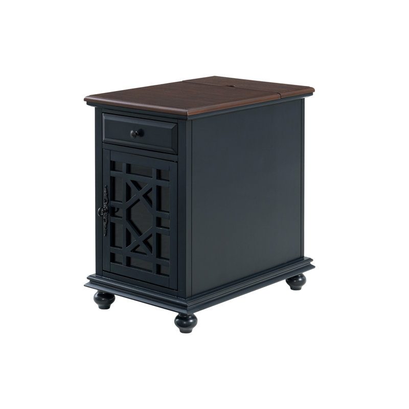 Ahmara End Table with Storage and Built-In Outlets, Coffee Walnut Top / Catalina Blue Base
