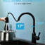 Robinet de cuisine mains mains - sans contact avec capteur de mouvement en laiton noir contemporain avec capteur de mouvement activé pour l'hygiène Lavabo intelligent escamotable de style moderne et hygiénique