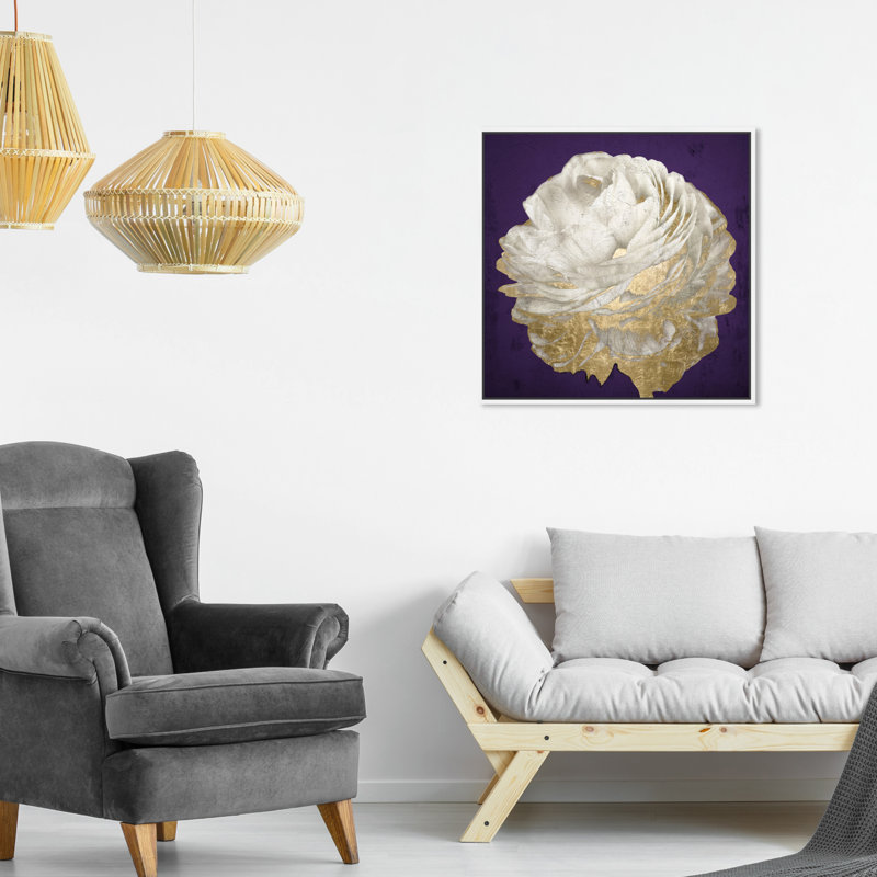 Améthyste floral, chic et élégante fleur moderne mauve - impression sur toile, H 21 po x l 21 po, Cadre en bois blanc