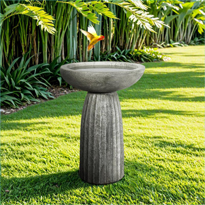 Bird Baths, 24.4" High Weather Resistant Pedestal for Garden Patio Outdoor | Concrete Cement | Pedestal Birdbath