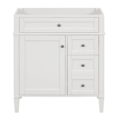 Meuble-lavabo de 30 po, 3 tiroirs, organisateur de porte d'armoire, tablette réglable, tiroir coulissant, rangement diversifié, design moderne, magnifique pied romain en bois massif blanc et meuble-lavabo sans lavabo supérieur, lisse