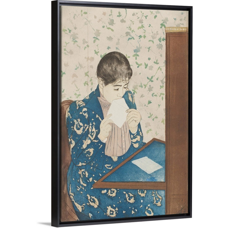 La lettre, 1890-91 par Mary Stevenson Cassatt-impression sur toile, Toile avec cadre noir, H 26 po x l 18 po x P 1,75 po