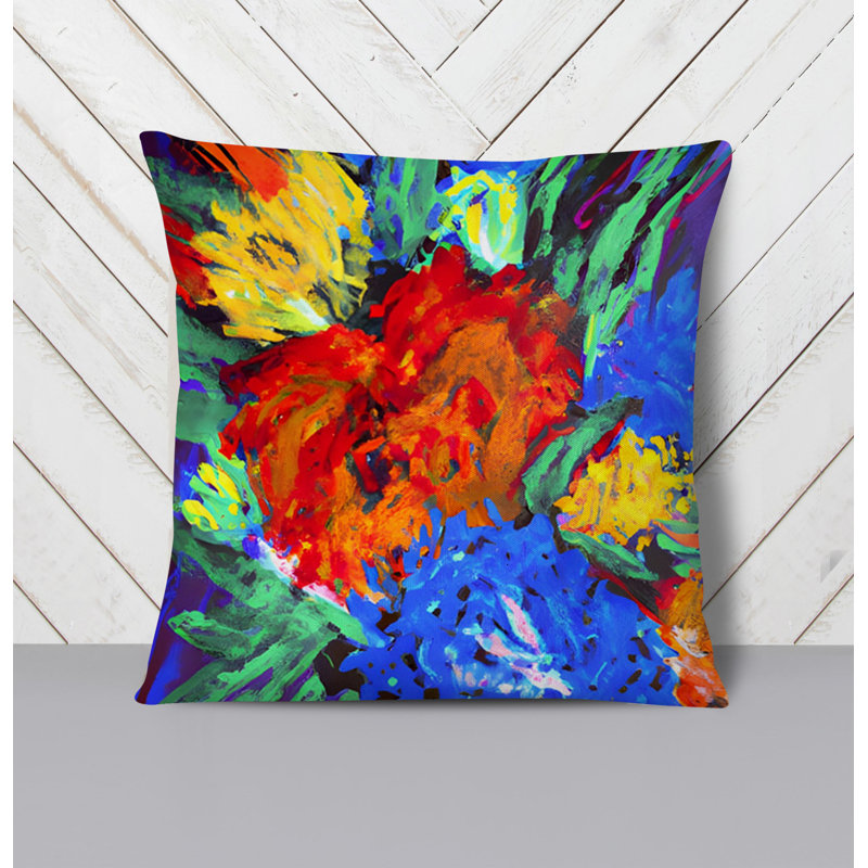 Throw Pillow With Insert, 16"H x 16"W, Blue/Red Floral/Abstract 1