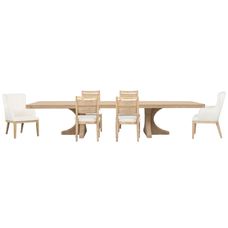 Table de salle à manger extensible à tréteaux avec 4 chaises d'appoint et 2 fauteuils, 7 pièces : table, 6 chaises