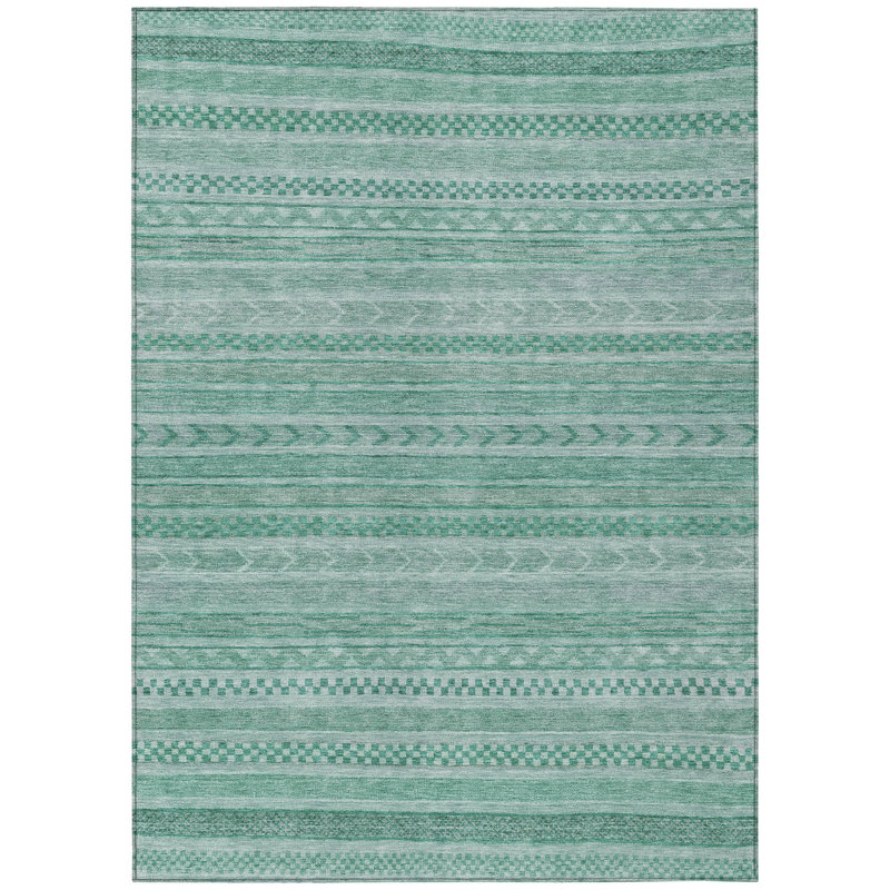 Tapis extérieur lavable à rayures turquoise et turquoise 9 pi x 12 pi