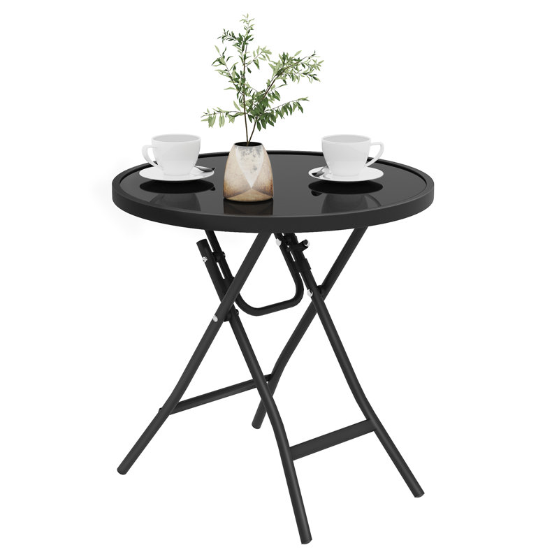 Htoo Round Metal Folding Outdoor Side Table , 46cm cm W 46cm cm D, Black
