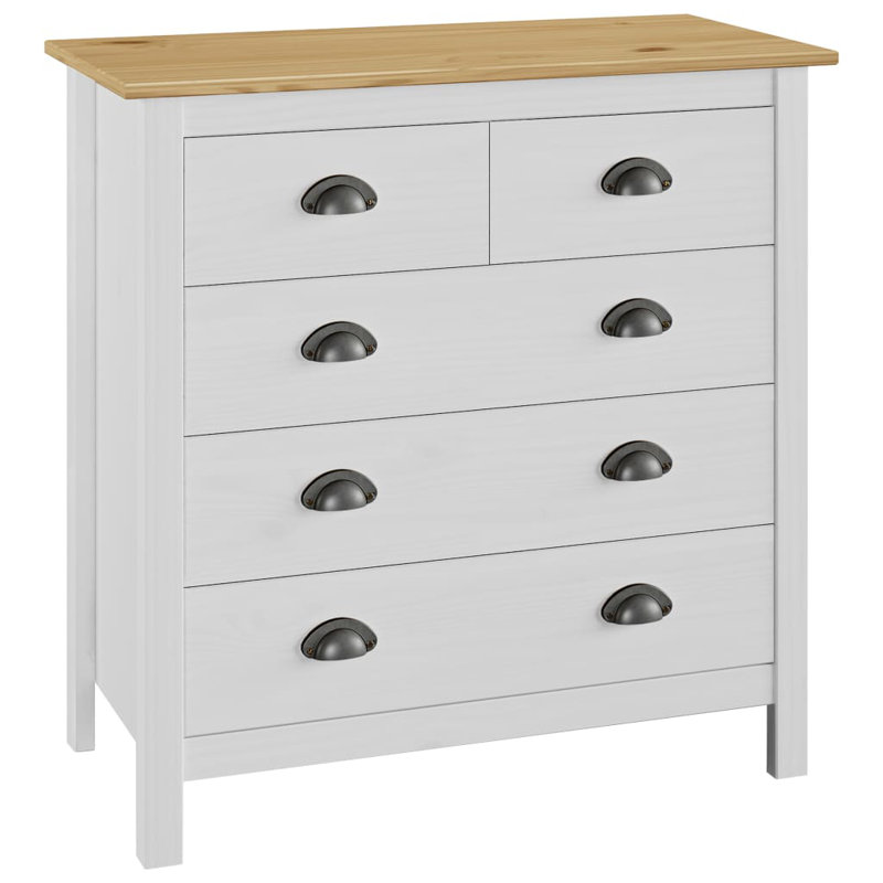 Millwood Solid Wood 79 cm W Chest of 5 Drawers, Honey Brown/White