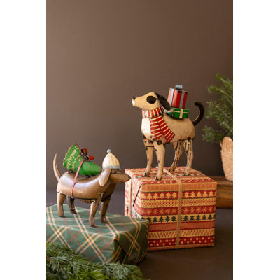 ENSEMBLE DE DEUX CHIENS DE NOEL EN MÉTAL RECYCLÉ