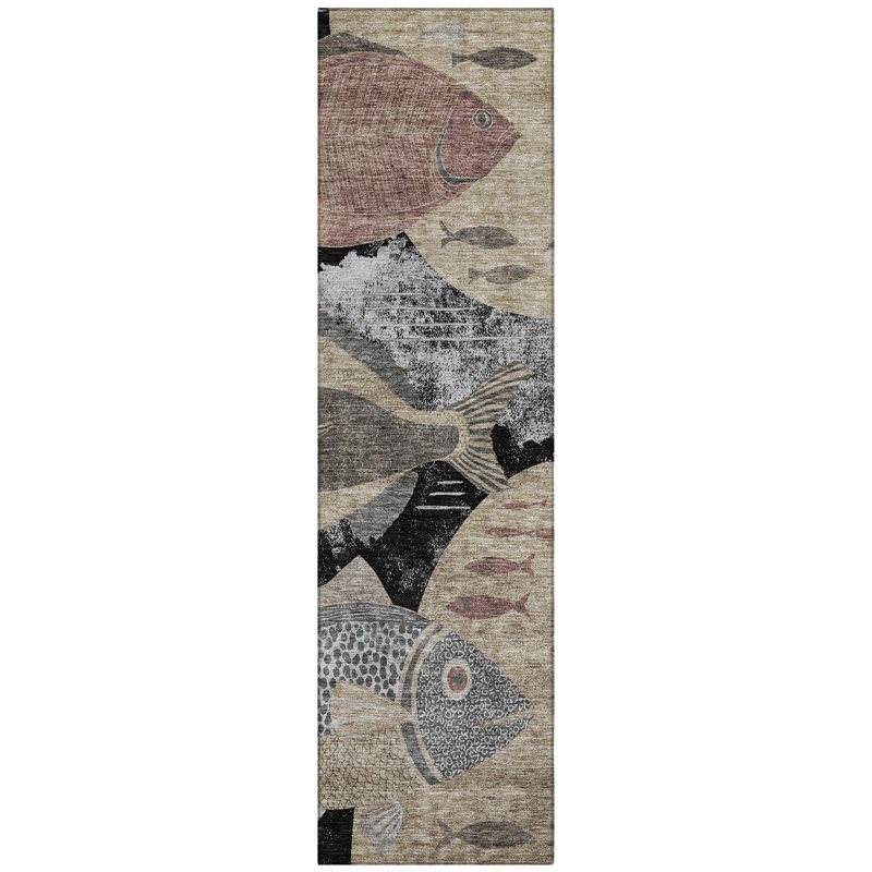 Machine Washable Indoor/Outdoor Chantille ACN2447 Coastal Rug, 2'3" x 7'6" Runner, Black