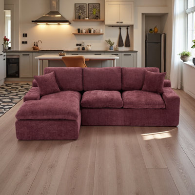 Flick Chenille Sectional Sofa with Double-Layer Cushions & Side Pockets