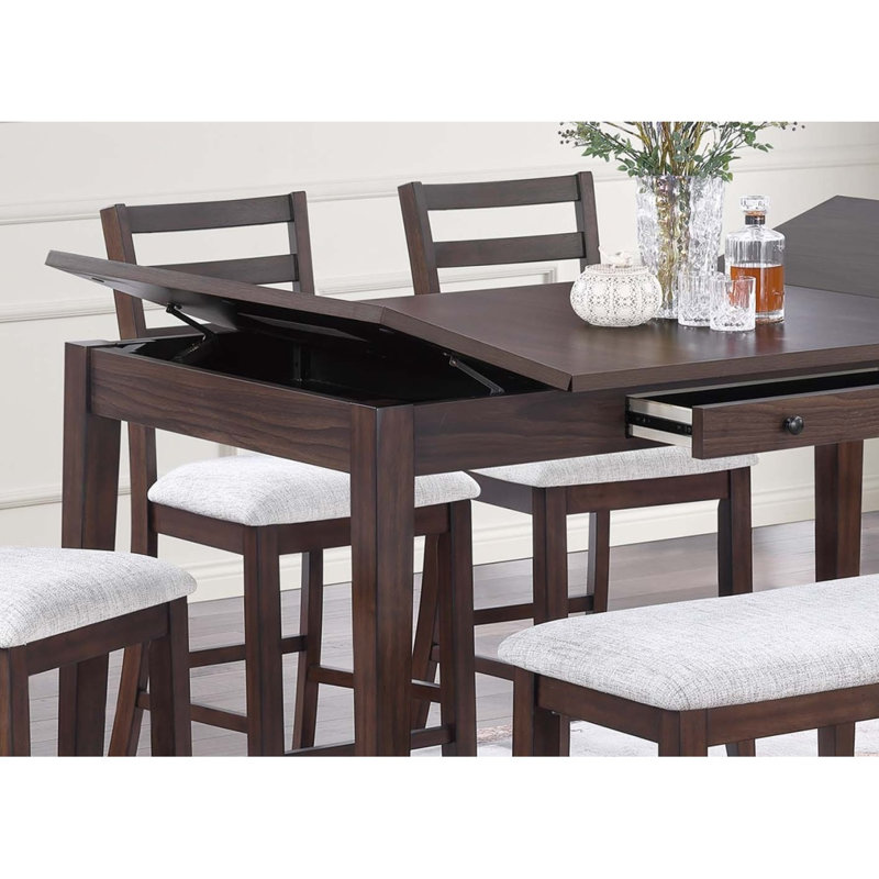Table de salle à manger de couleur noyer avec tiroirs encastrés et plateau de rangement à hauteur de comptoir 1 pièce, Noir