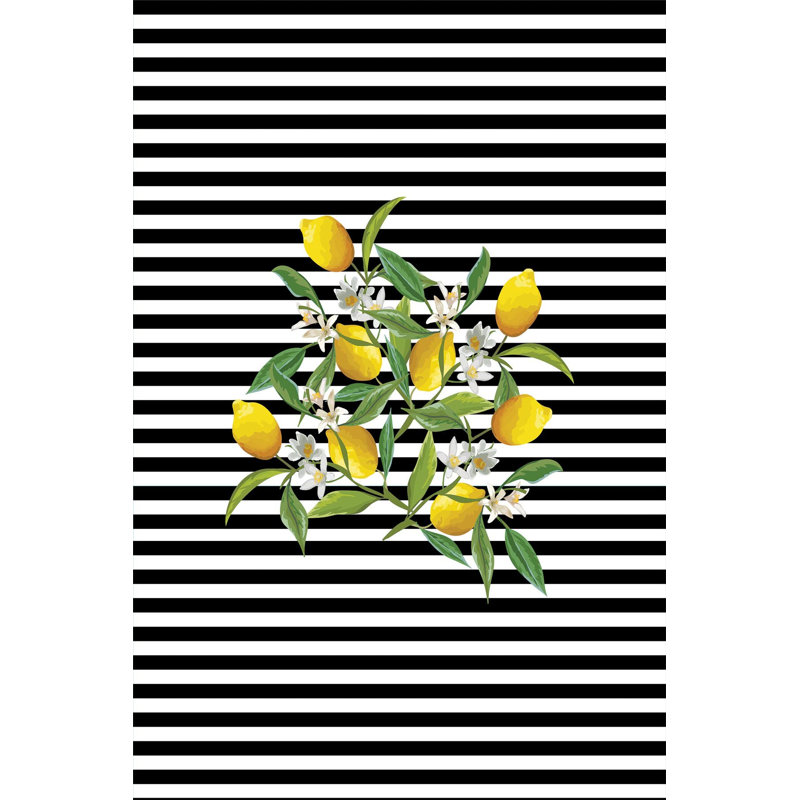 Tapis noir / blanc en polyester tissé à plat à rayures Adlingt, Rectangle 3 pi 11 po x 5 pi 11 po