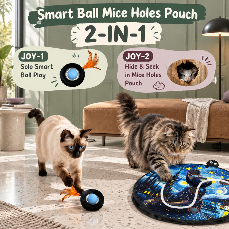 Jeu de cache-cache rechargeable pour chats d'intérieur, avec balle automatique activée par le mouvement et pochette pour tapis labyrinthe à 7 trous, motif Nuit étoilée