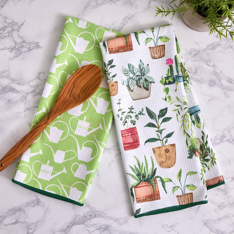  Washed Waffle Dishtowel Set/2, Clover