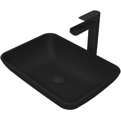 Sottile 18" L x 13" W x 4" H Rectangular Glass Vessel Bathroom Sink with 10" H Faucet