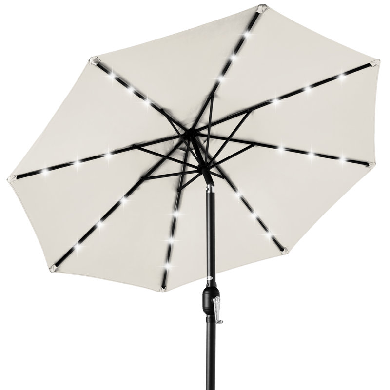 Parasol lumineux solaire à DEL avec ajustement de l'inclinaison 10 pi Shearer, tissu résistant aux rayons UV, Ivoire