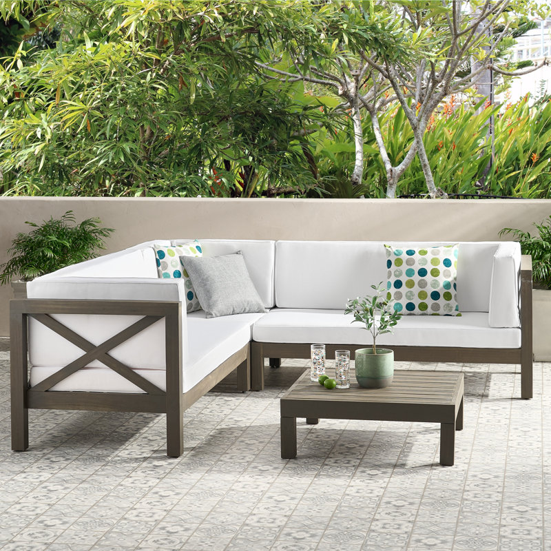 Luthersville 4 Piece Sectional Seating Sofa Set with Cushions, Gray/White