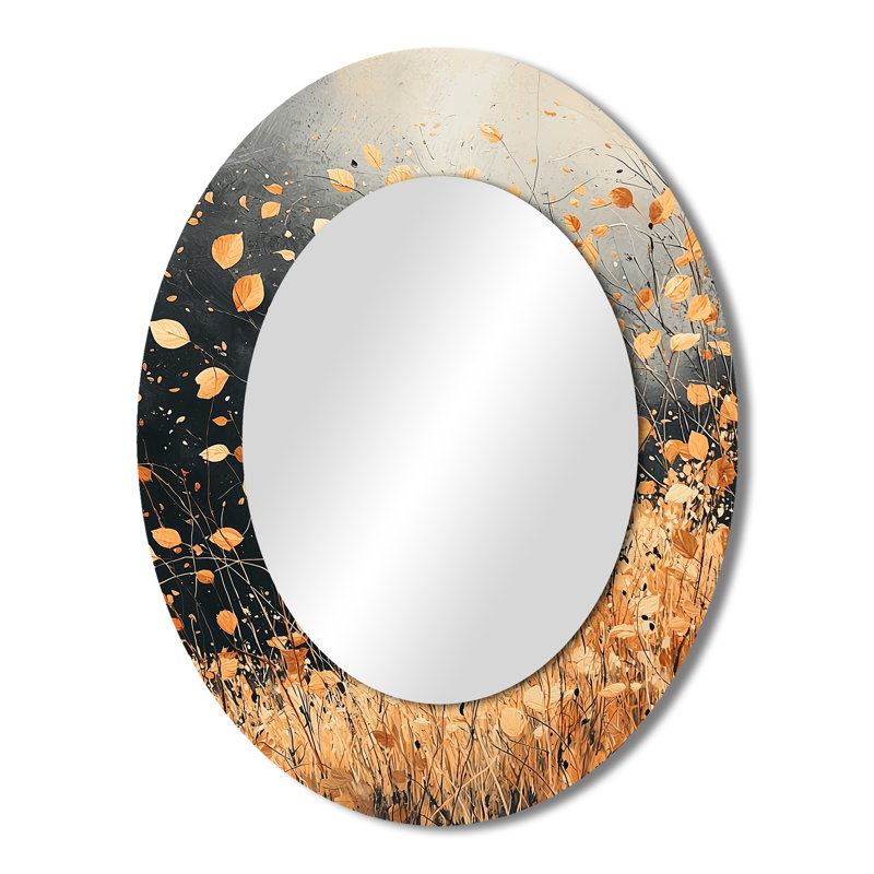 Windy Prairie Leaves I - Miroir mural ovale, 43 po x 33 po