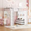 Lit mezzanine double avec grandes tablettes, bureau et lumière DEL, blanc