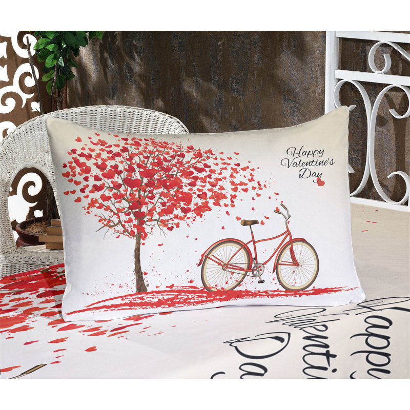 Drap-housse et coussin décoratif Ambesonne Valentines Day, crème vermillon, Ensemble de draps pour grand lit + 5 pièces suppl