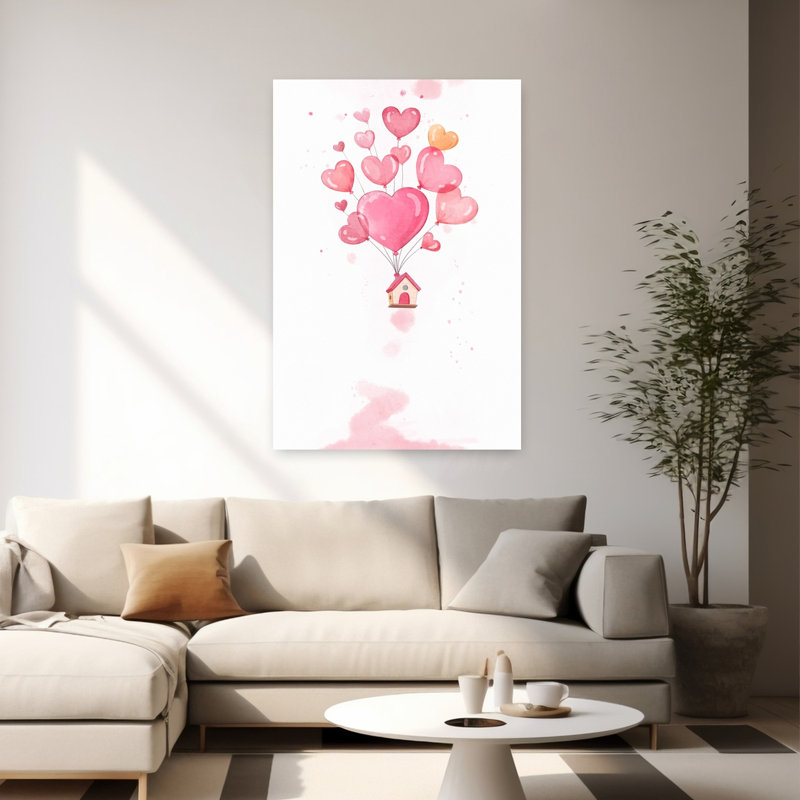 Floating Home Of Hearts Romantic Whimsical Abstract Architecture Wall Art Print, 152.4cm H x 101.6cm W