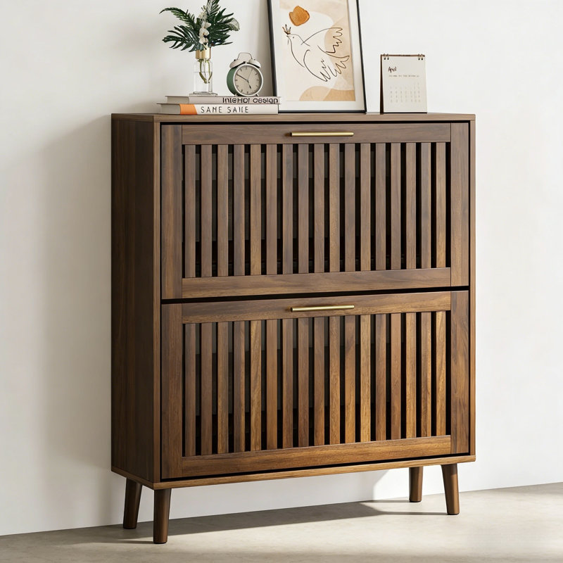 Armoire à chaussures avec portes rabattables, Naturel, H 36,4 po x l 31,5 po x P 9,5 po