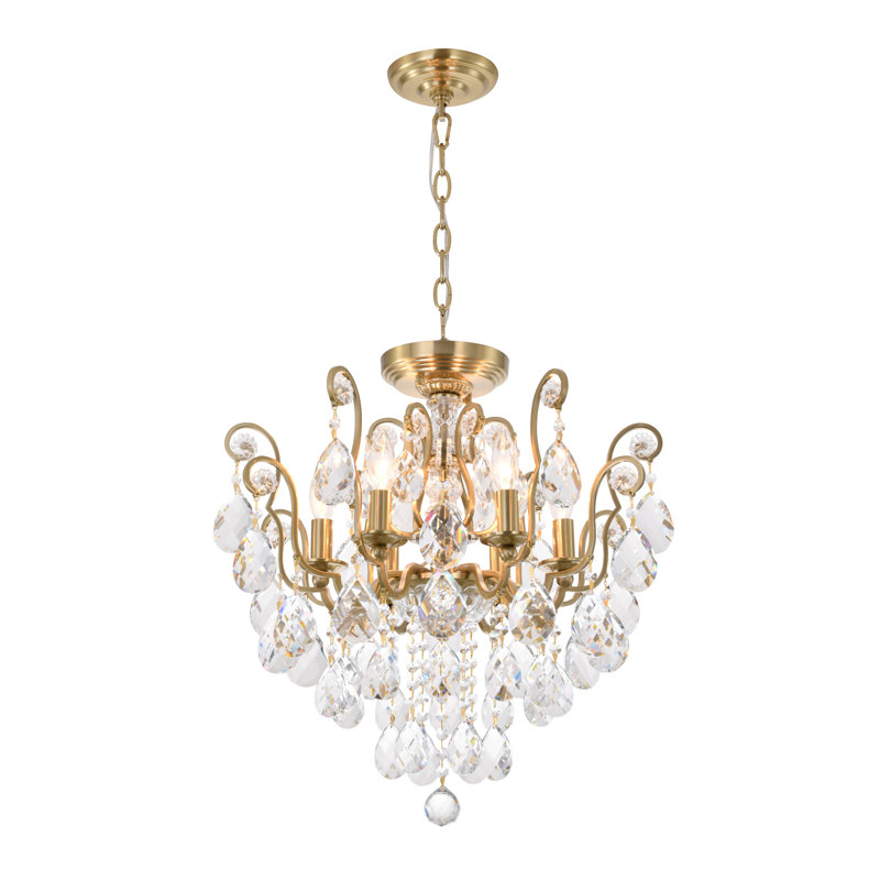 6-Light Antique Brass Flush Mount With Clear Crystals