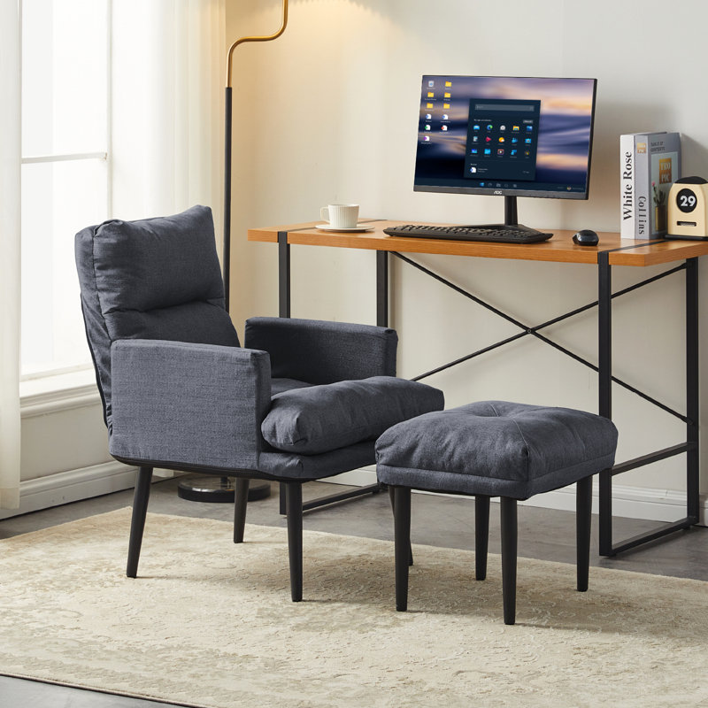 Nykeba Upholstered Accent Chair with Footstool, Dark Grey