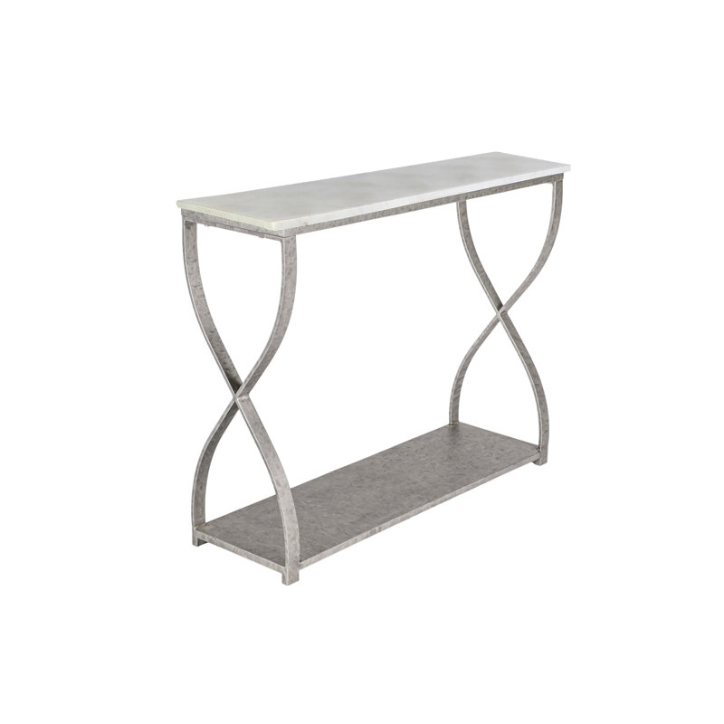 Mary 45" Console Table, Royal Silver, Carrera Marble