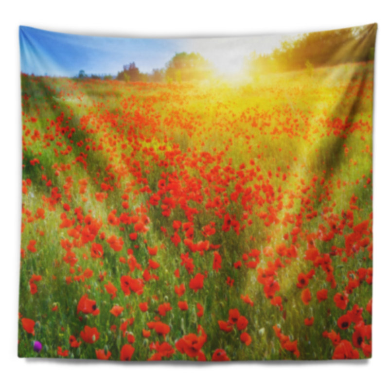 Magnifique tapisserie ensoleillée sur fond de coquelicots, H 68 po x l 80 po