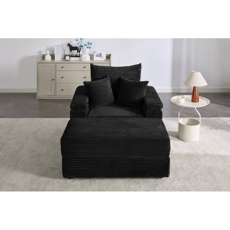 single Sofa with cup holder and Ottoman, Black Corduroy