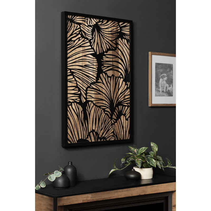 Dimensionnel, art floral sur bois, Noir / brun