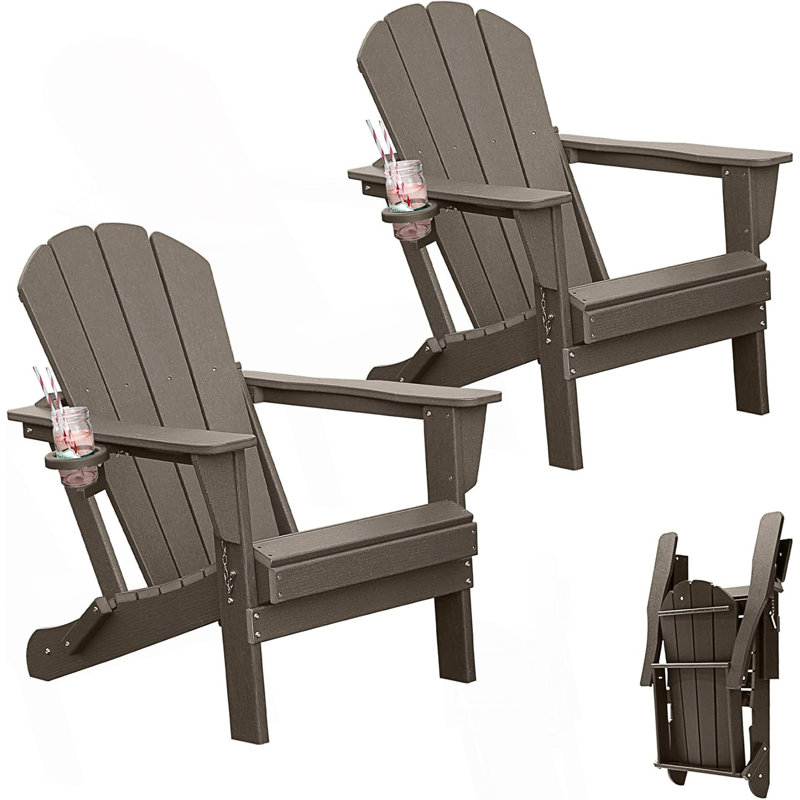 Ensemble de 2 chaises Adirondack, chaises d'extérieur pliantes avec porte-gobelet, Brun