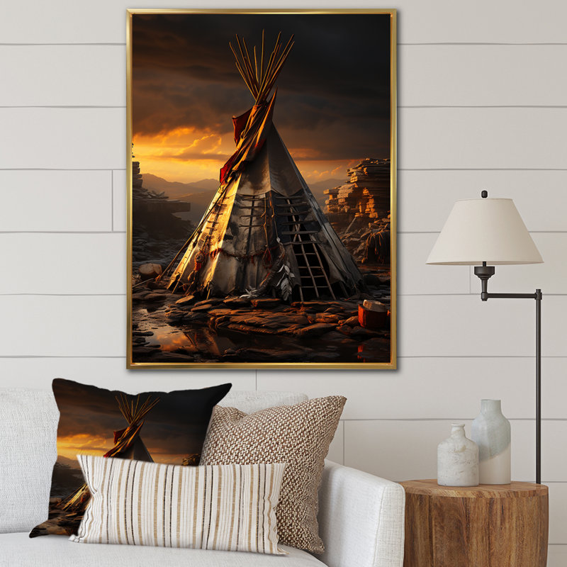 «Native Tipi Soulful Sanctuary», reproduction sur toile, H 32 po x l 16 po x P 1 po, Cadre flottant doré