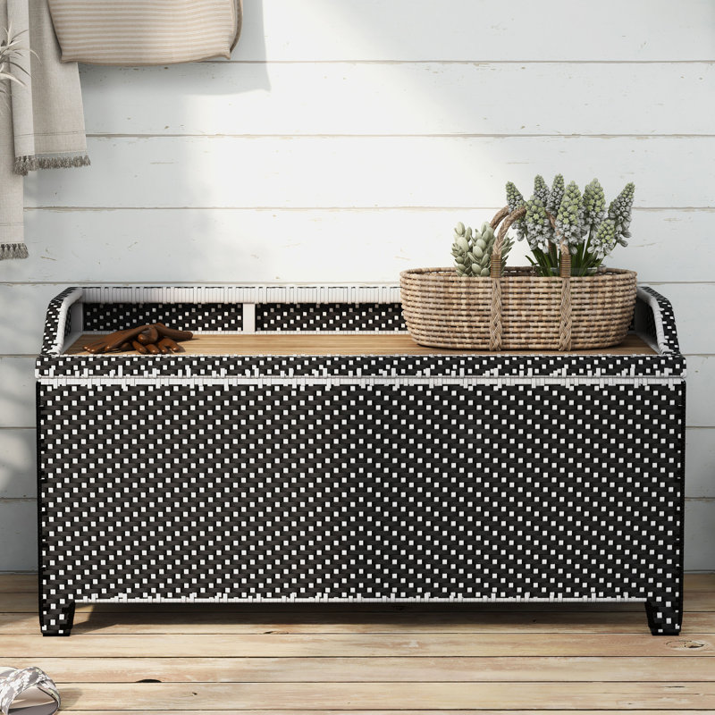 Banc de rangement en osier Angelah Tides, Noir