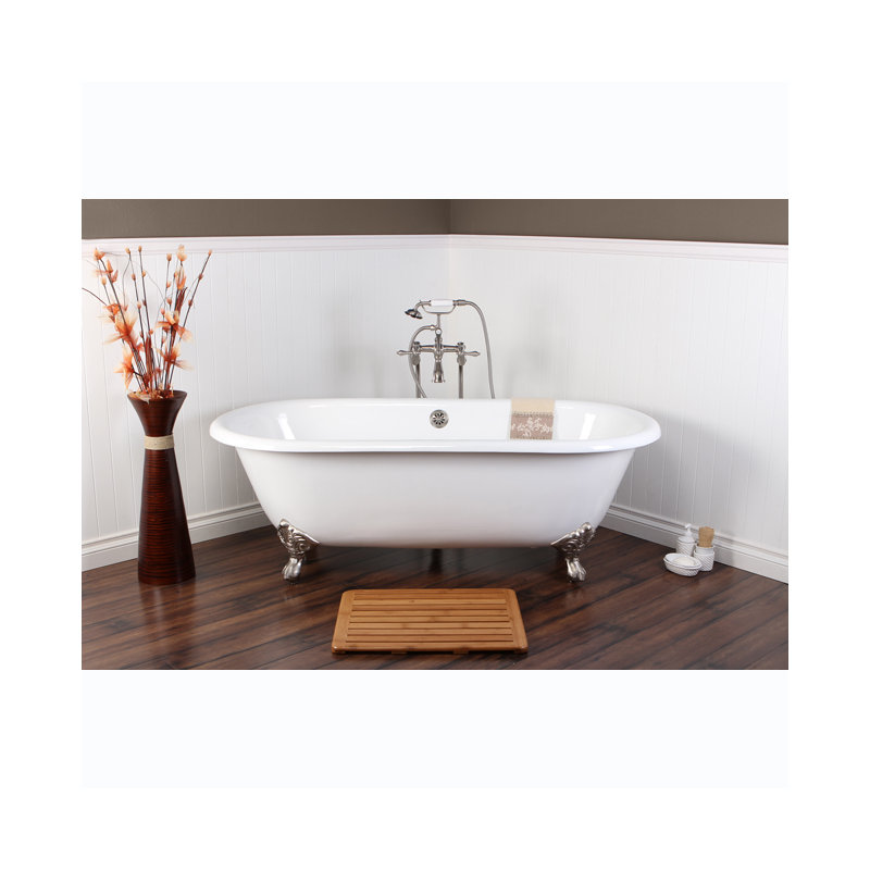 Kingston Brass Aqua Eden 66-Inch Cast Iron Oval Double Ended Clawfoot Tub (No Faucet Drillings), Brushed Nickel