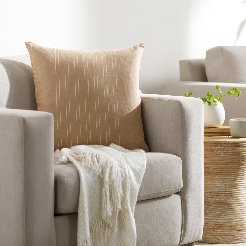 Valerio Accent Throw Pillow with Fill, 18"H x 18"W, Down, Tan