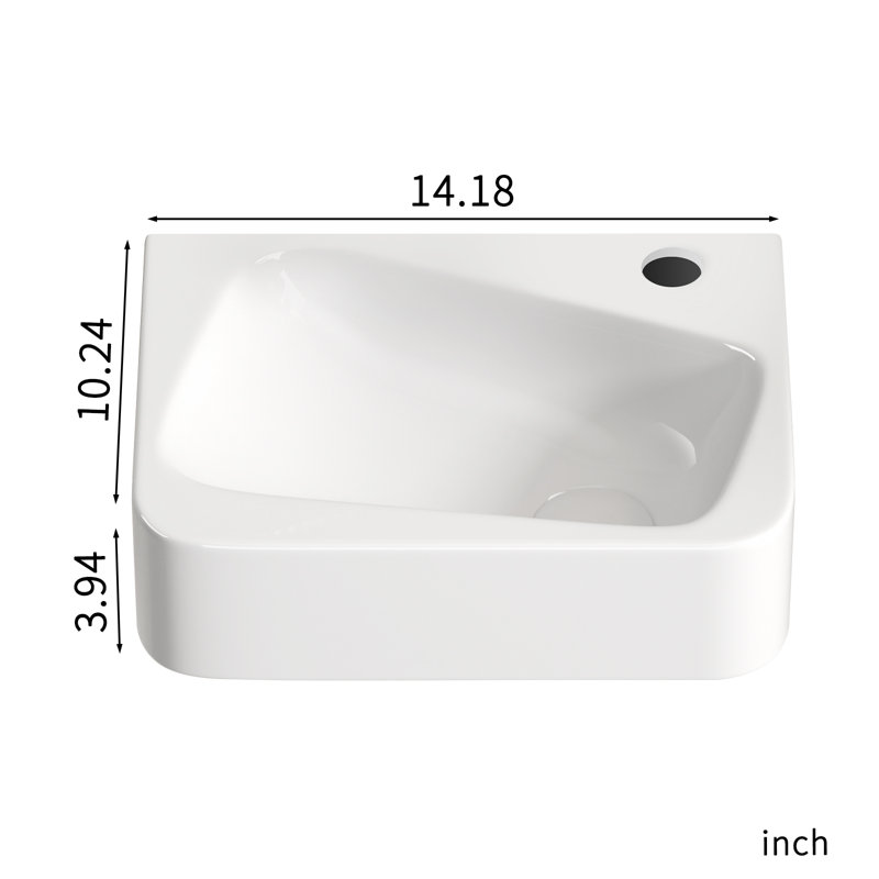 Lavabo de salle de bain mural rectangulaire en céramique 14 po x 10 po avec robinet et bonde Topcraft - côté droit Topcraft