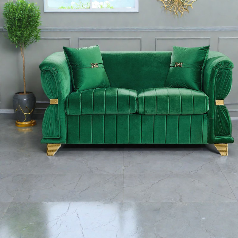 Causeuse en velours moderne avec causeuse de 61,8 pouces avec garniture en métal doré pour la maison