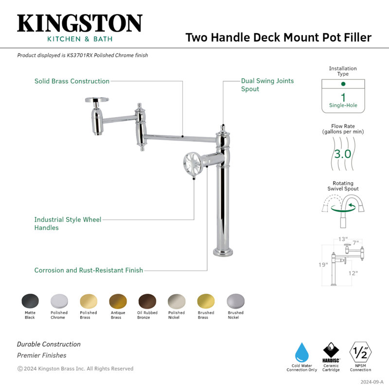 Kingston Brass Belknap Two-Handle 1-Hole Wall Mount Pot Filler Faucet, Oil Rubbed Bronze