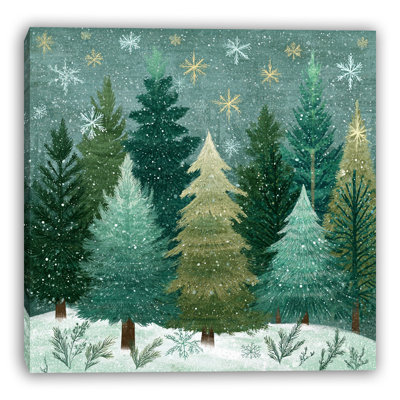 Starlit Evergreen Forest Wrapped Canvas Wall Art