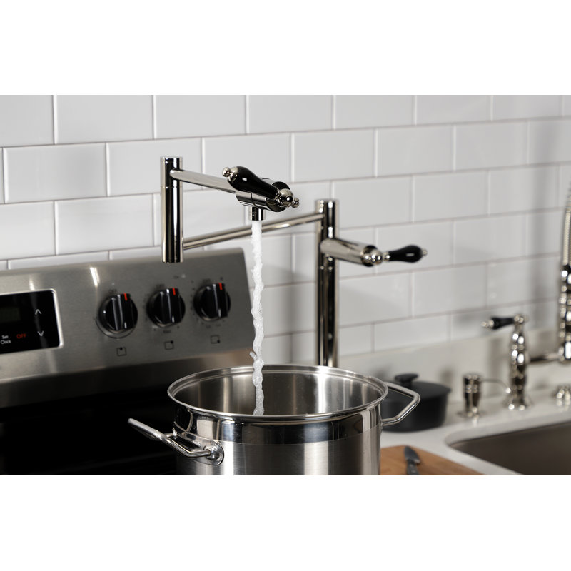 Kingston Brass Metropolitan Two-Handle 1-Hole Deck Mount Pot Filler Faucet, Polished Nickel/Black