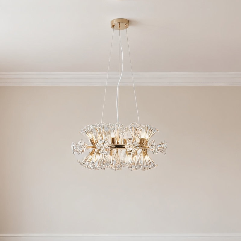 Lustre rond moderne en cristal 12 lumières