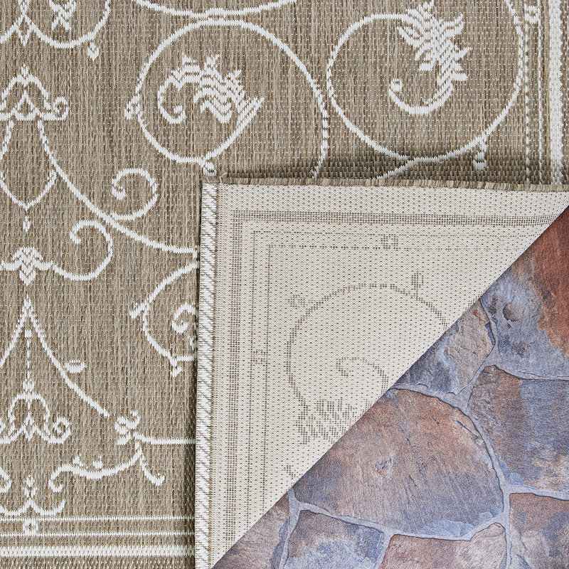 Tapis intérieur / extérieur Ariadne, Carré 7 pi 6 po, Ivoire / taupe