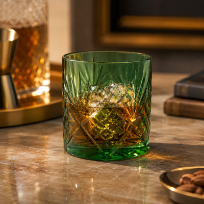 3.54" Crystal Old Fashioned Glass with Intricate Cut Pattern
