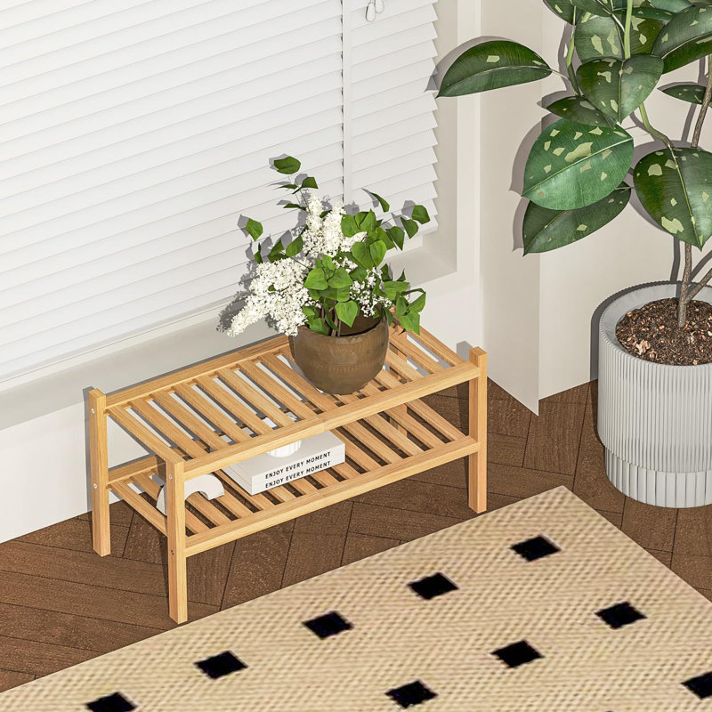 Shoe Rack 2-Tier Organizer-Stackable Storage Shelf With Multi-Function Combinations-Free Standing Bamboo Shoe Racks For Closet,Entryway,Hallway,Bathroom,Living Room Shoe Organization (Natural, 2-Tier)