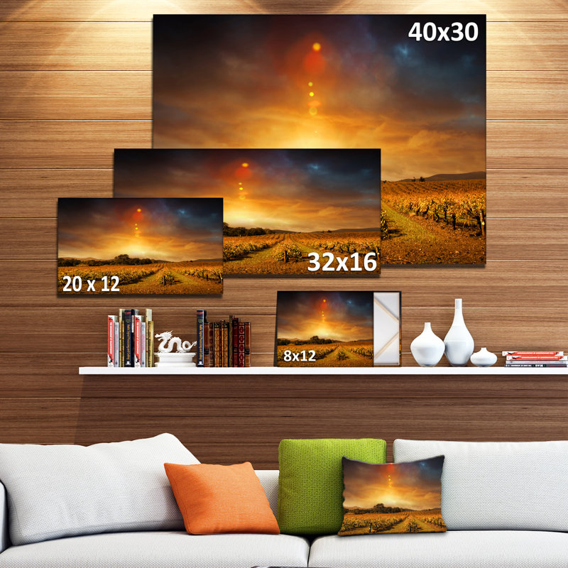 Yellow Autumn Vineyard Sunset Abstract Landscape Canvas Print