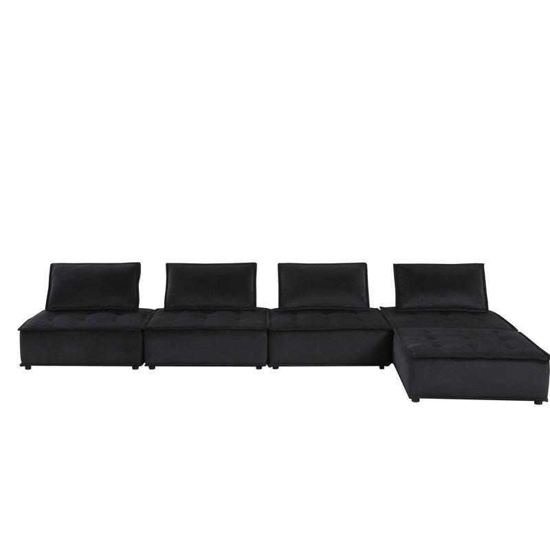 Canapé modulaire rembourré de mousse 5 pièces en velours noir avec assise 120 po profondeur 25,5 po 119,48 po Hauteur du produit et sièges