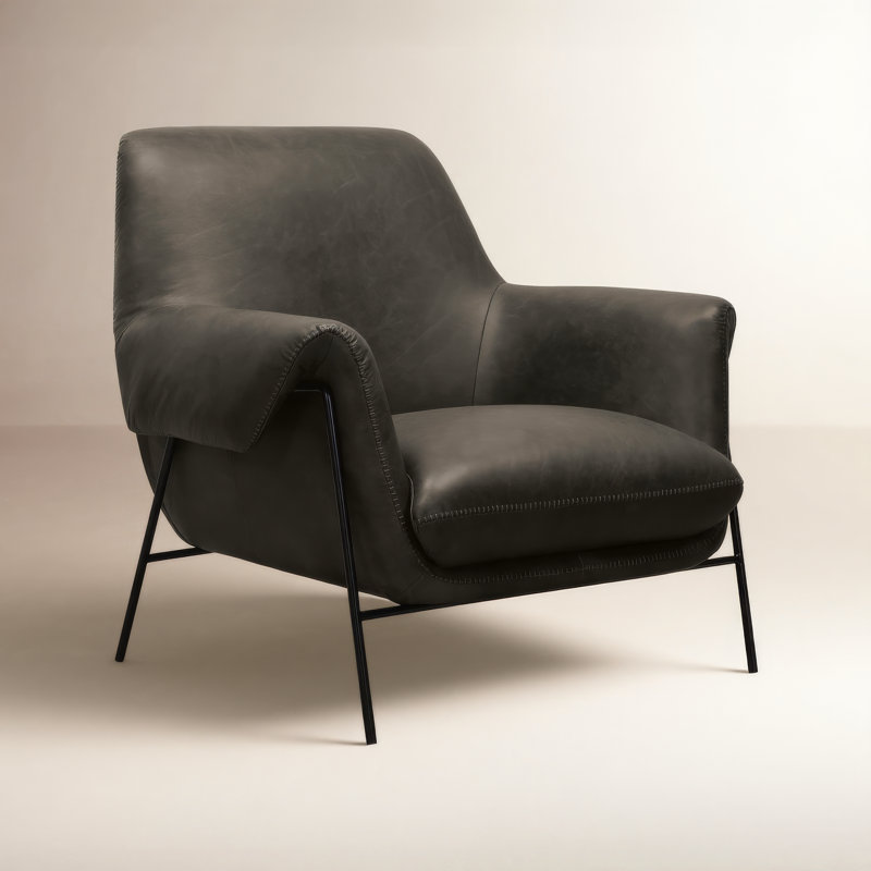 CC 88.9Cm Wide Top Grain Leather Club Chair, Charcoal Top Grain Leather