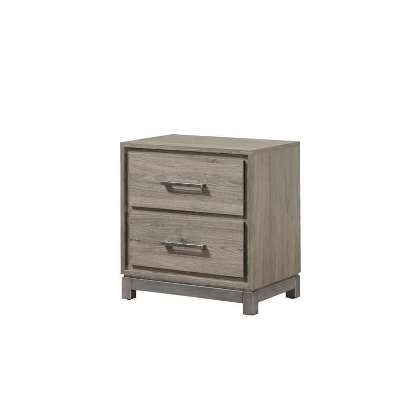 Contemporary 2 - Drawer Grey Oak Finish Nightstand With Metal Hand Pull, Bedroom Furniture, 23.6" X 16" 25"H, 53 Lb In Drawers, Garnish,